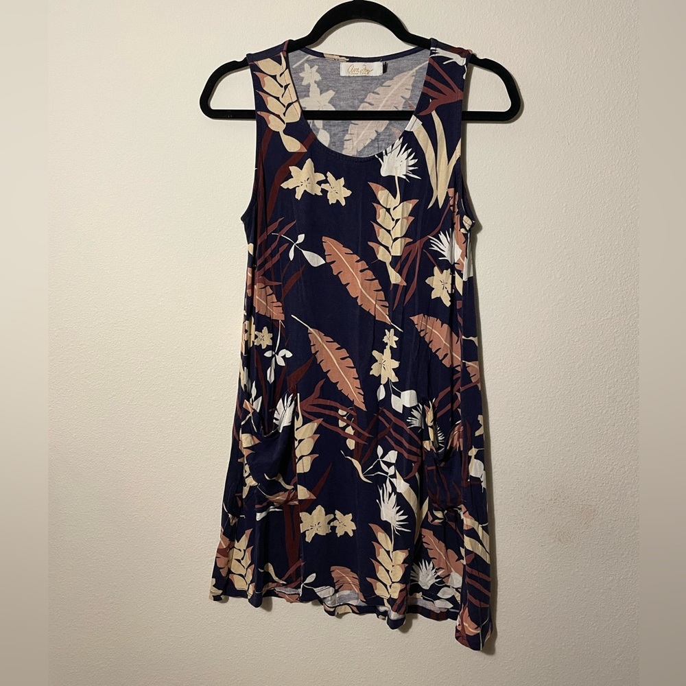 Ava sky tunic dress Hawaiian floral print dress navy S